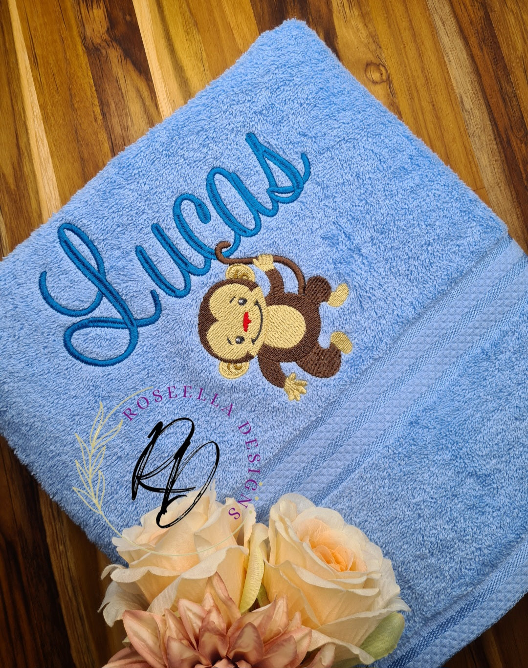 Personalised Embroidered Monkey Bath Towel