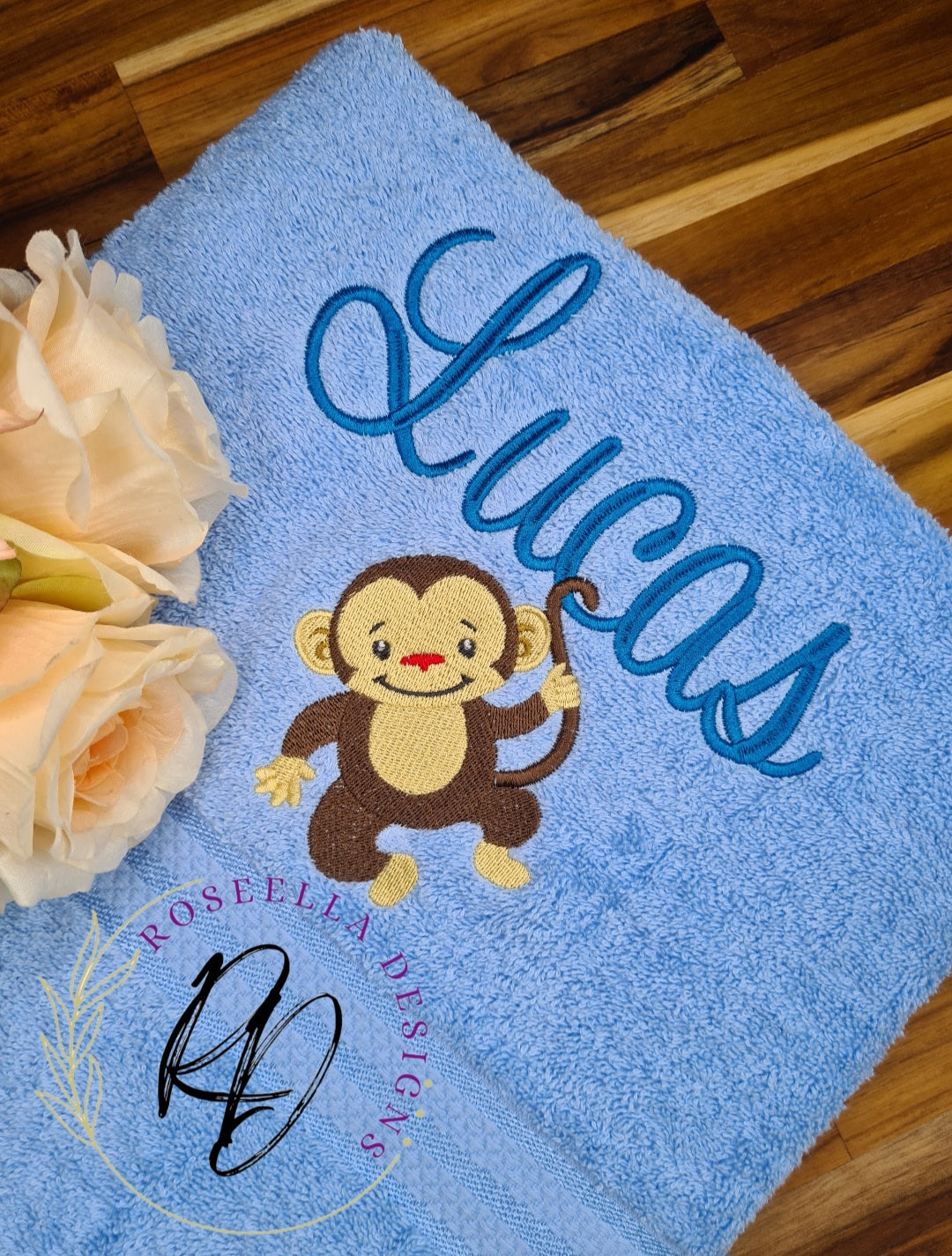 Personalised Embroidered Monkey Bath Towel