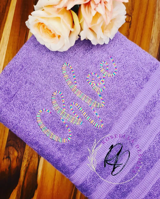 Personalised Embroidered Bath Towel Variegated Thread NAME ONLY (15 Font Options)