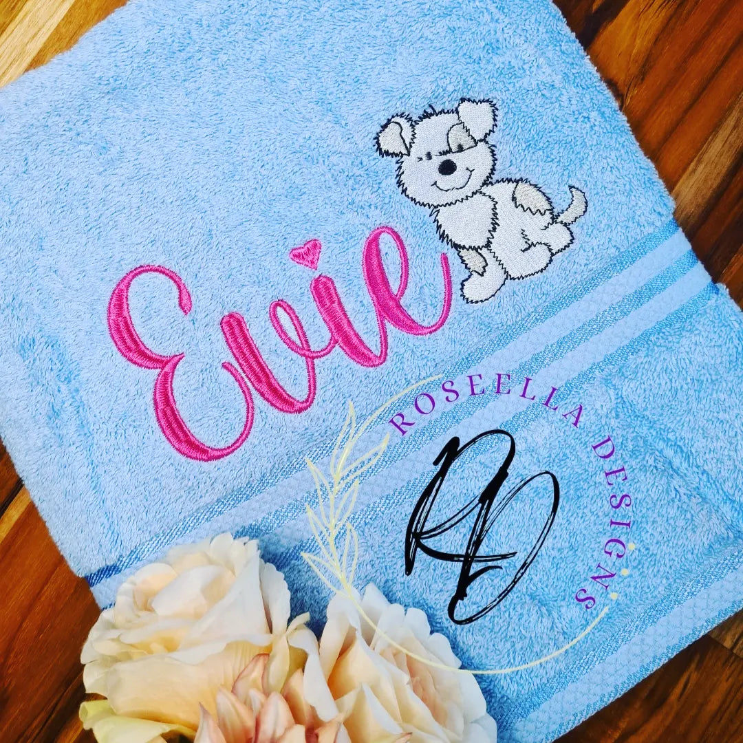 Personalised Embroidered Dog Bath Towel (10 Design Options)