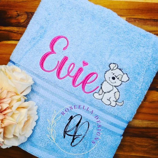 Personalised Embroidered Dog Bath Towel (10 Design Options)