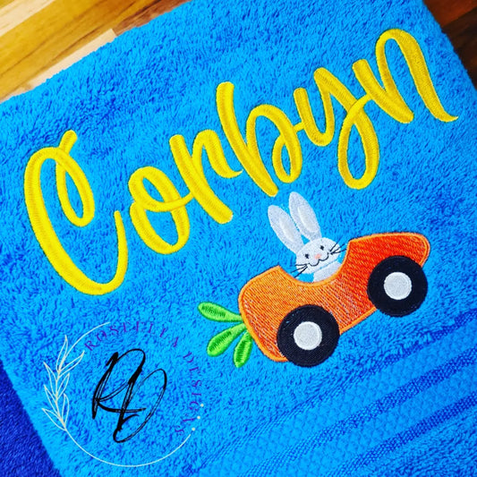 Personalised Embroidered Bunny Carrot Car Bath Towel