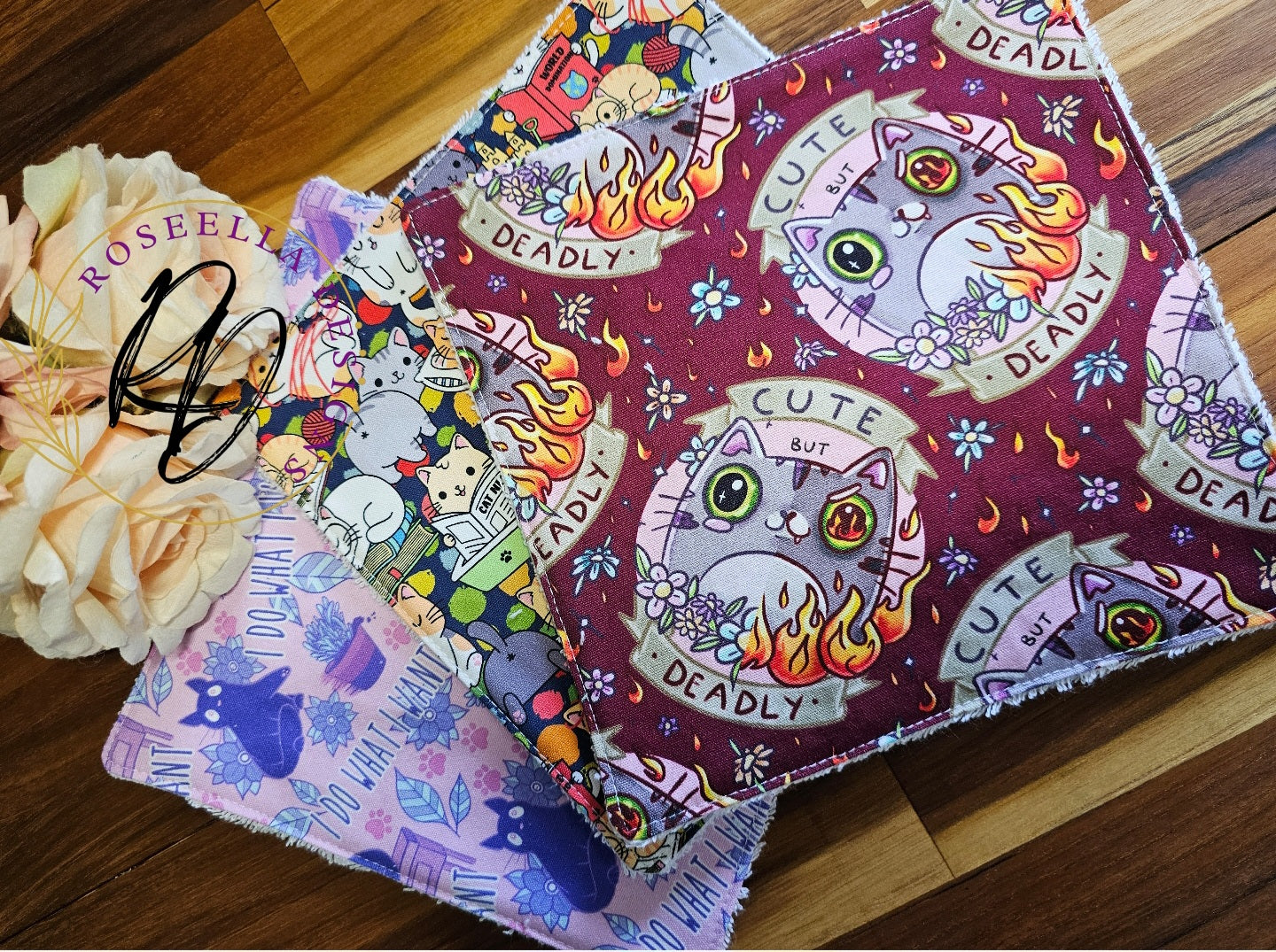 LARGE set of 3 Reusable "Kitty" Cleaning Cloths