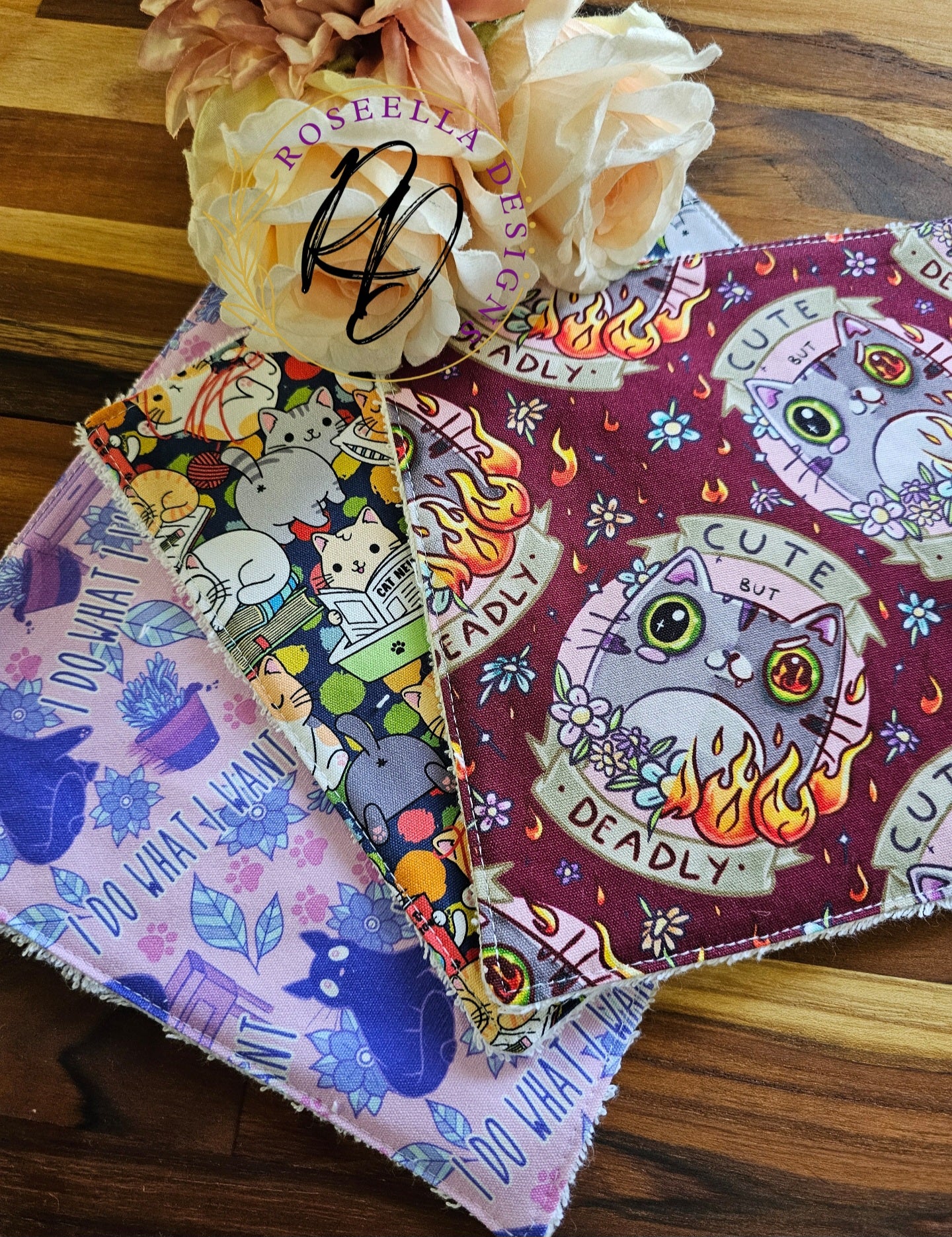 LARGE set of 3 Reusable "Kitty" Cleaning Cloths