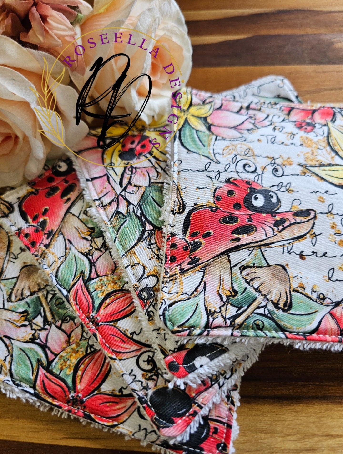SMALL set of 4 Reusable Cotton "Ladybug" Makeup / Face Wipes