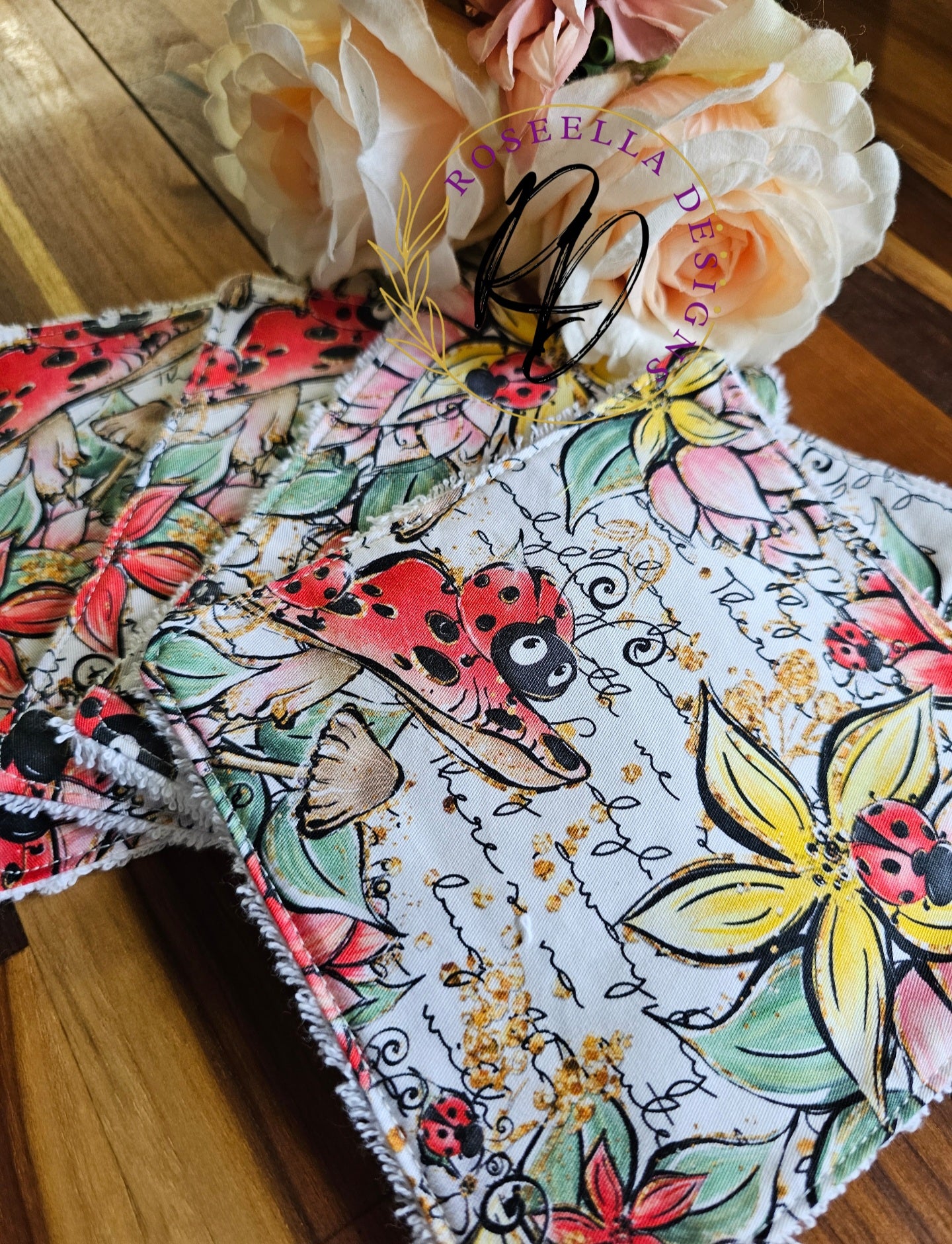 SMALL set of 4 Reusable Cotton "Ladybug" Makeup / Face Wipes