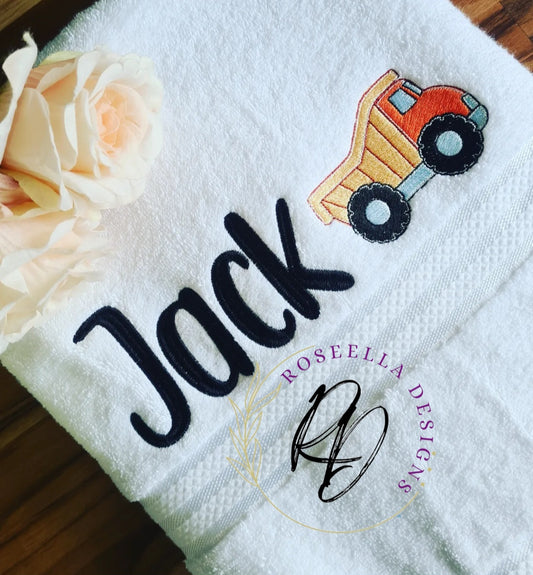 Personalised Embroidered Dump Truck Bath Towel