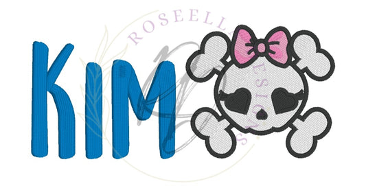 Personalised Embroidered Skull with bow Bath Towel