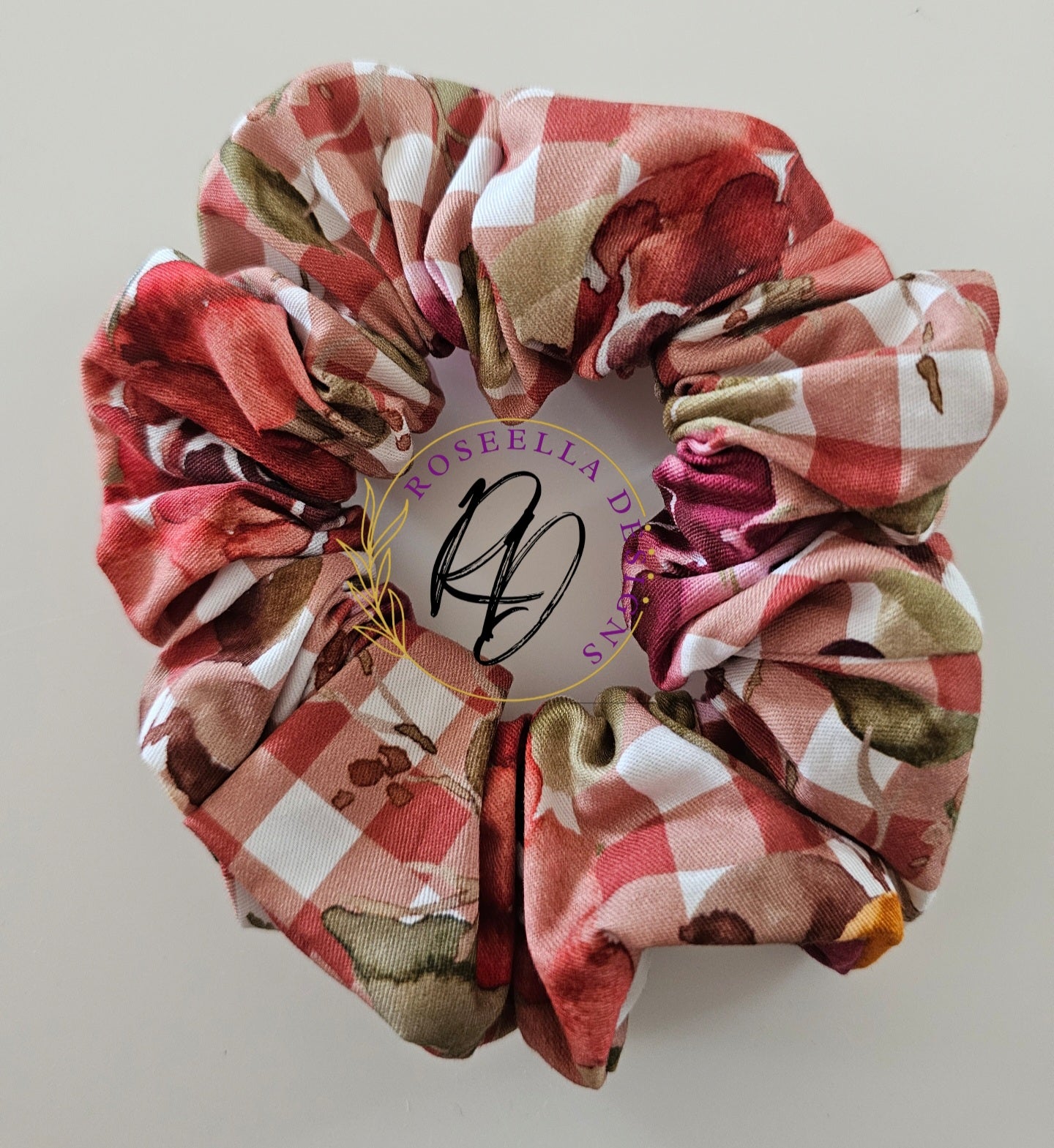 Red Floral gingham Scrunchie