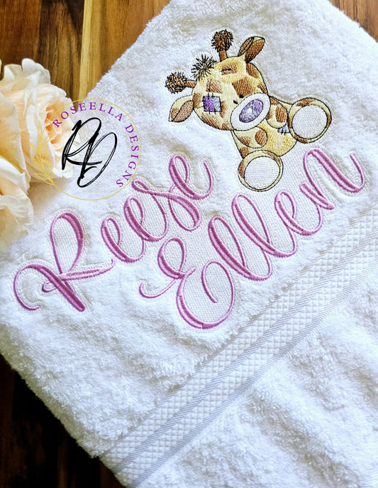 Personalised Embroidered Giraffe Bath Towel (4 Design Colour Options)
