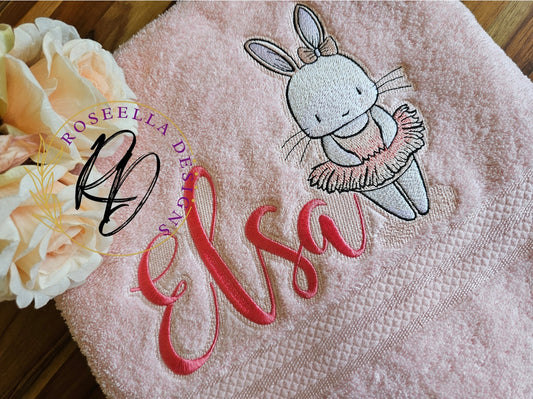 Personalised Embroidered Ballerina Bunny Bath Towel