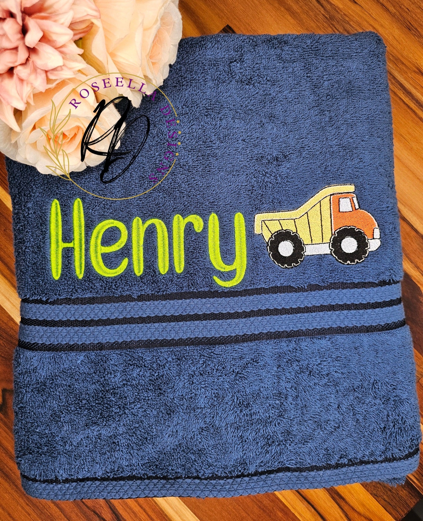 Personalised Embroidered Dump Truck Bath Towel