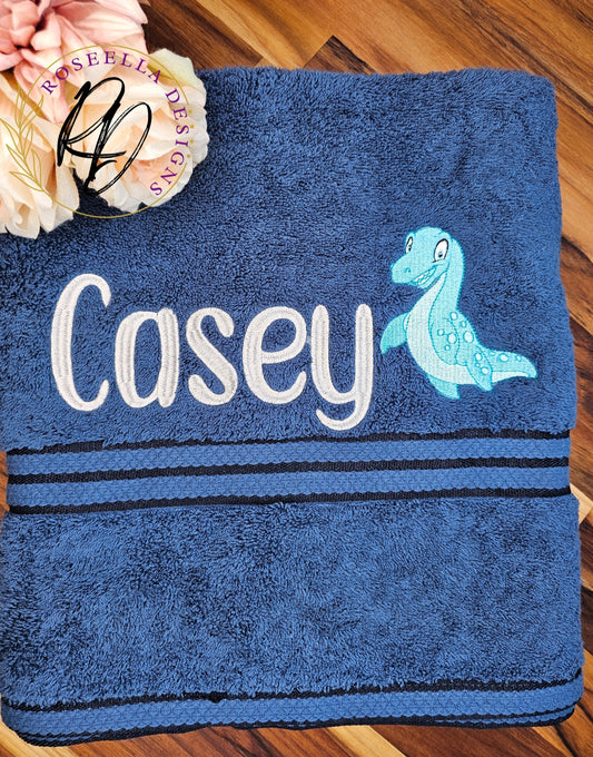 Personalised Embroidered Dinosaur Bath Towel (10 Design Options)