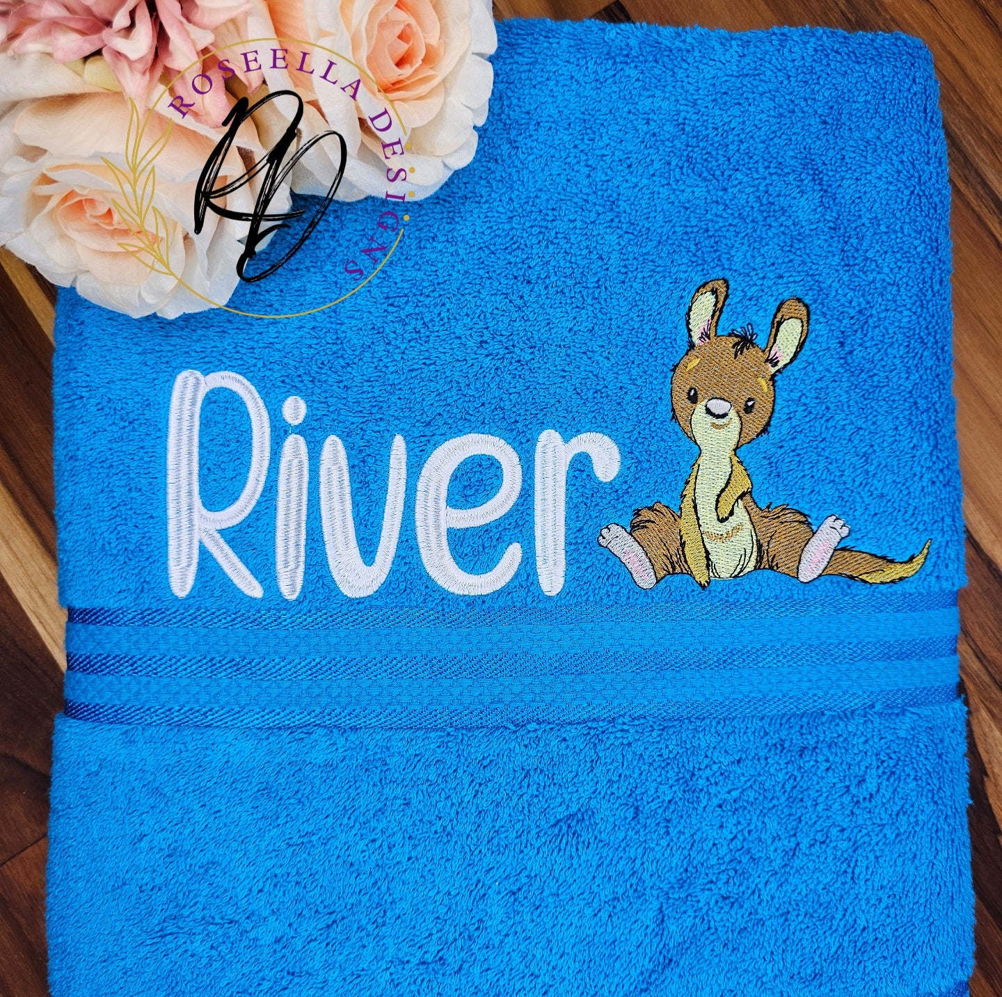 Personalised Embroidered Kangaroo Bath Towel