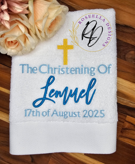 Personalised Embroidered Christening / Baptism Bath Towel (3 Design Options)
