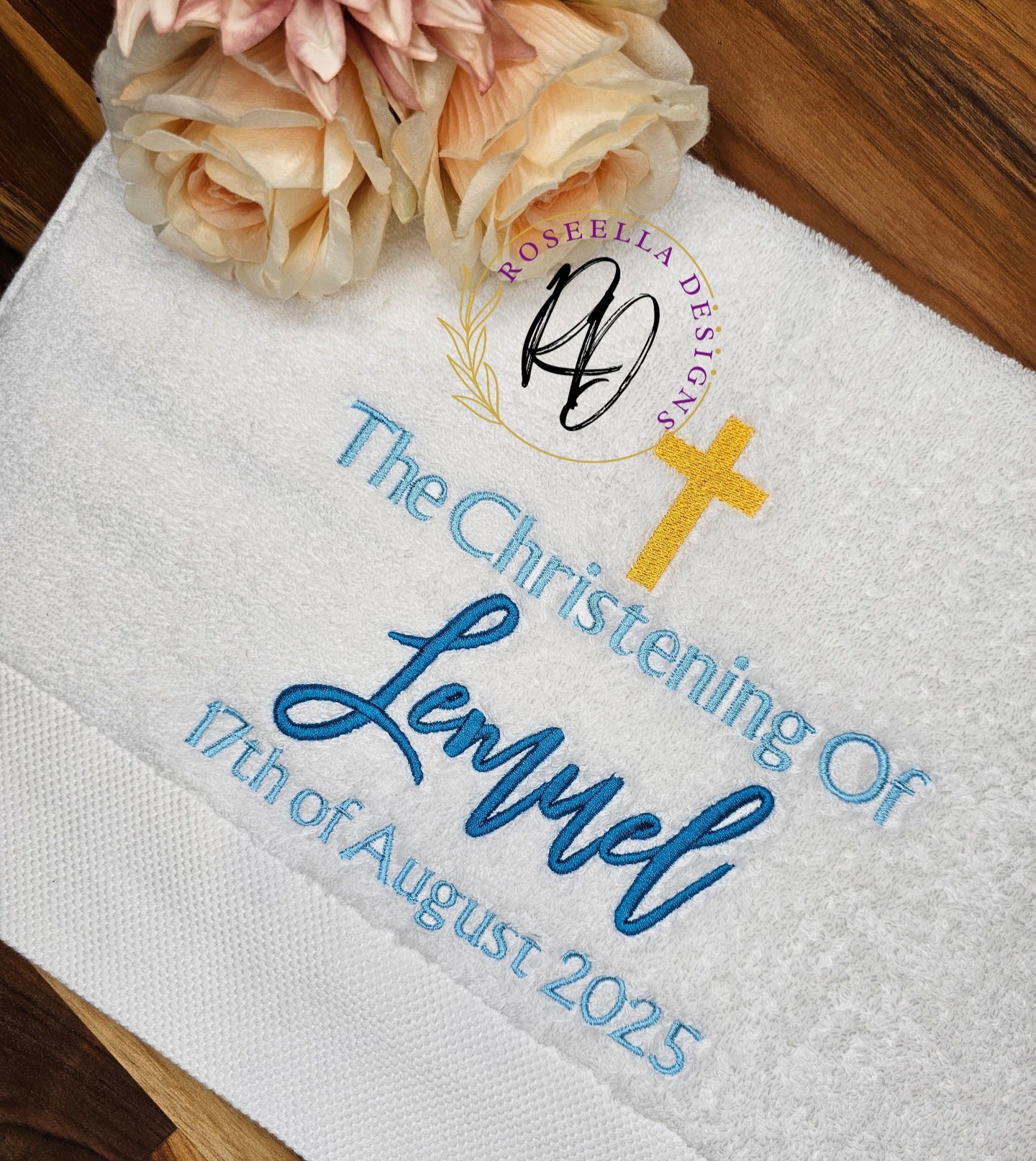 Personalised Embroidered Christening / Baptism Bath Towel (3 Design Options)