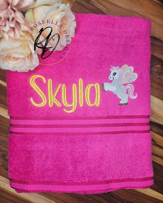 Personalised Embroidered Unicorn Bath Towel