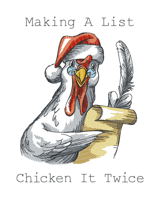 Embroidered Cotton Tea towel "Chicken it twice"