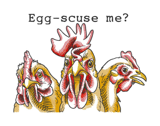 Embroidered Cotton Tea towel "Egg-scuse Me"
