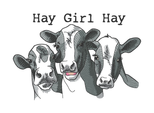 Embroidered Cotton Tea towel "Hay Girl"