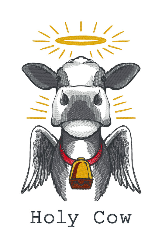 Embroidered Cotton Tea towel "Holy Cow"