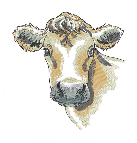 Embroidered Cotton Tea towel "Cow Head"