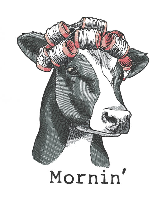 Embroidered Cotton Tea towel "Mornin"