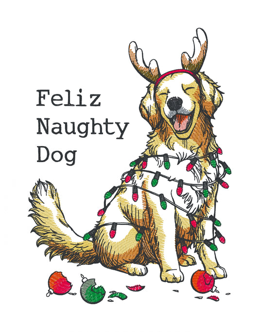 Embroidered Cotton Tea towel "Naughty Dog"