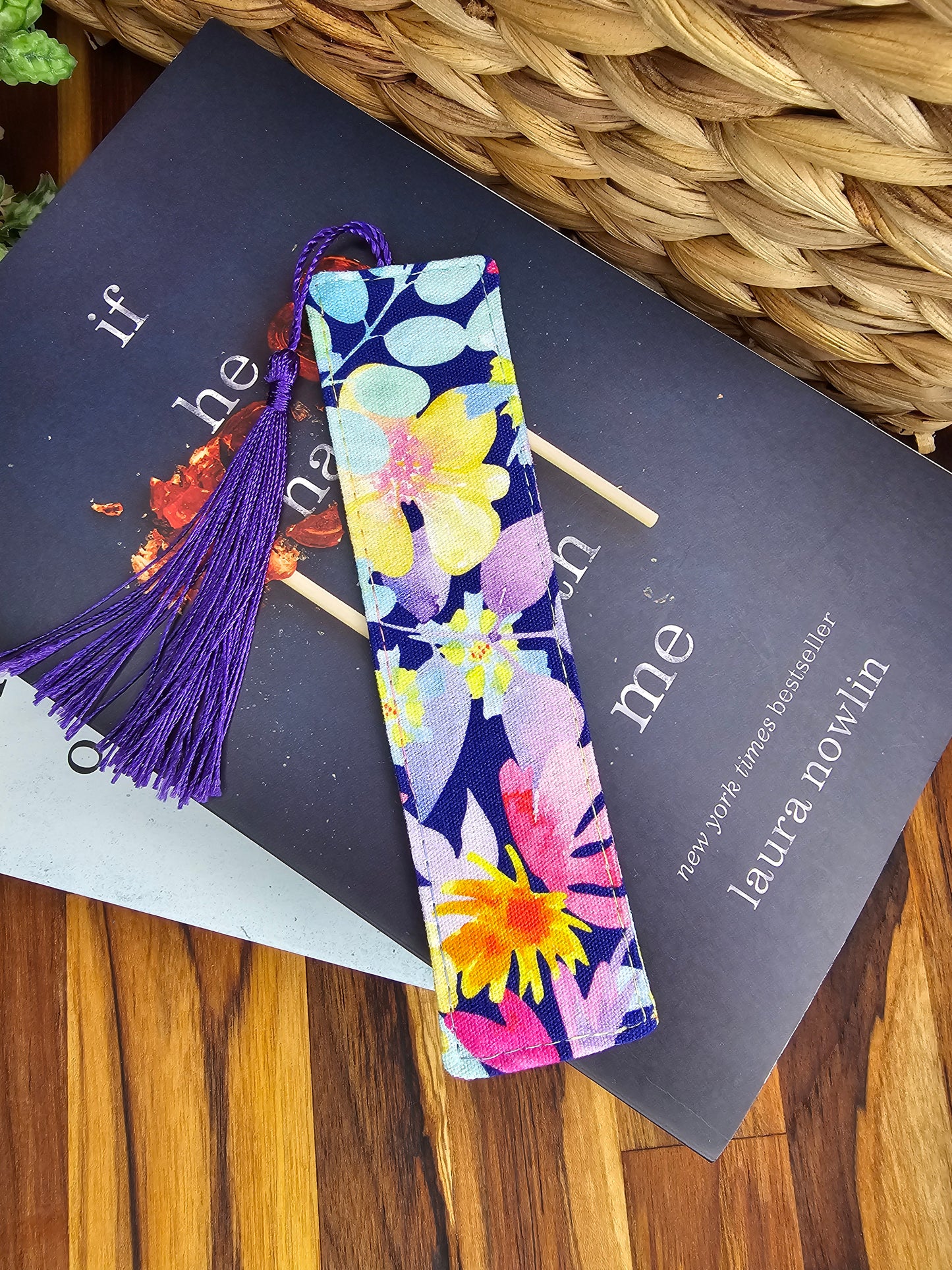 Fabric Bookmark   ~ Bright Floral ~
