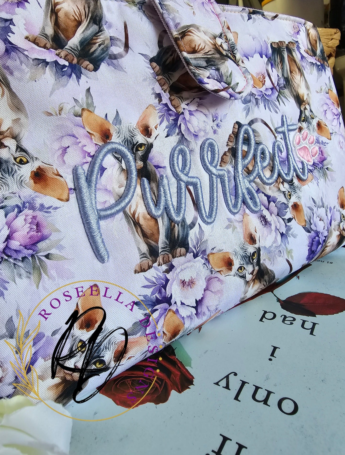 Book Sleeve Floral Sphynx " Purrfect" - Size Standard -
