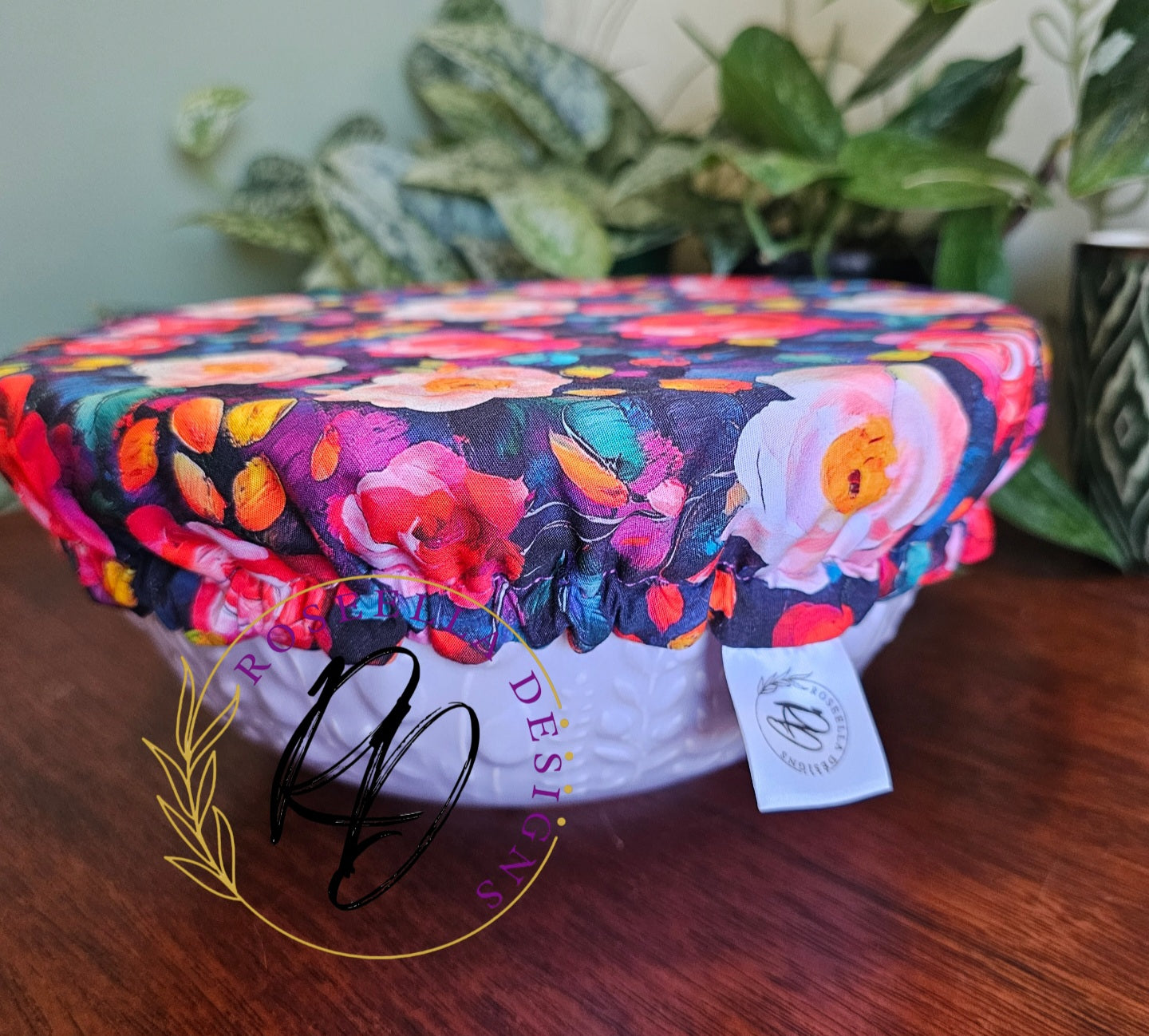 ~Floral Paint~ Reusable Bowl Cover Large ~ 20cm / 8" - 25cm/ 10"