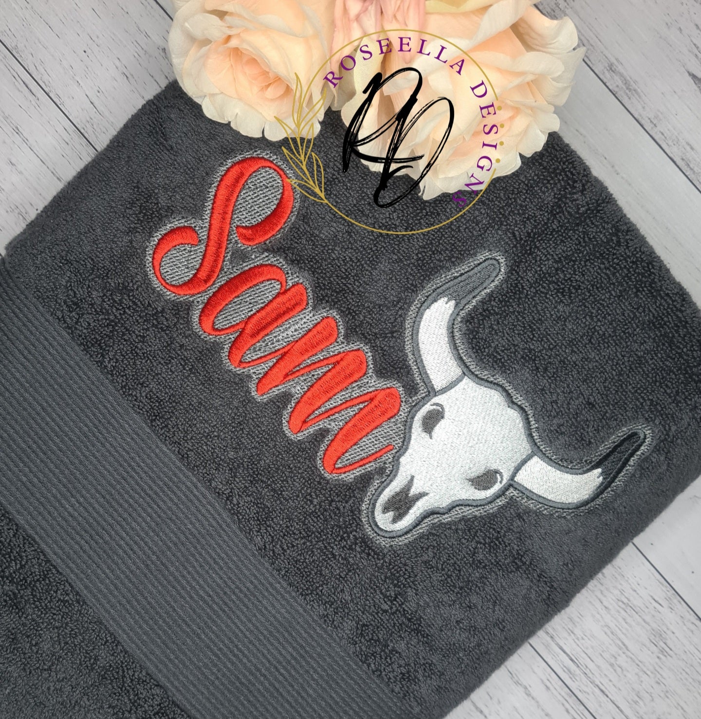 Personalised Embroidered Longhorn Bath Towel