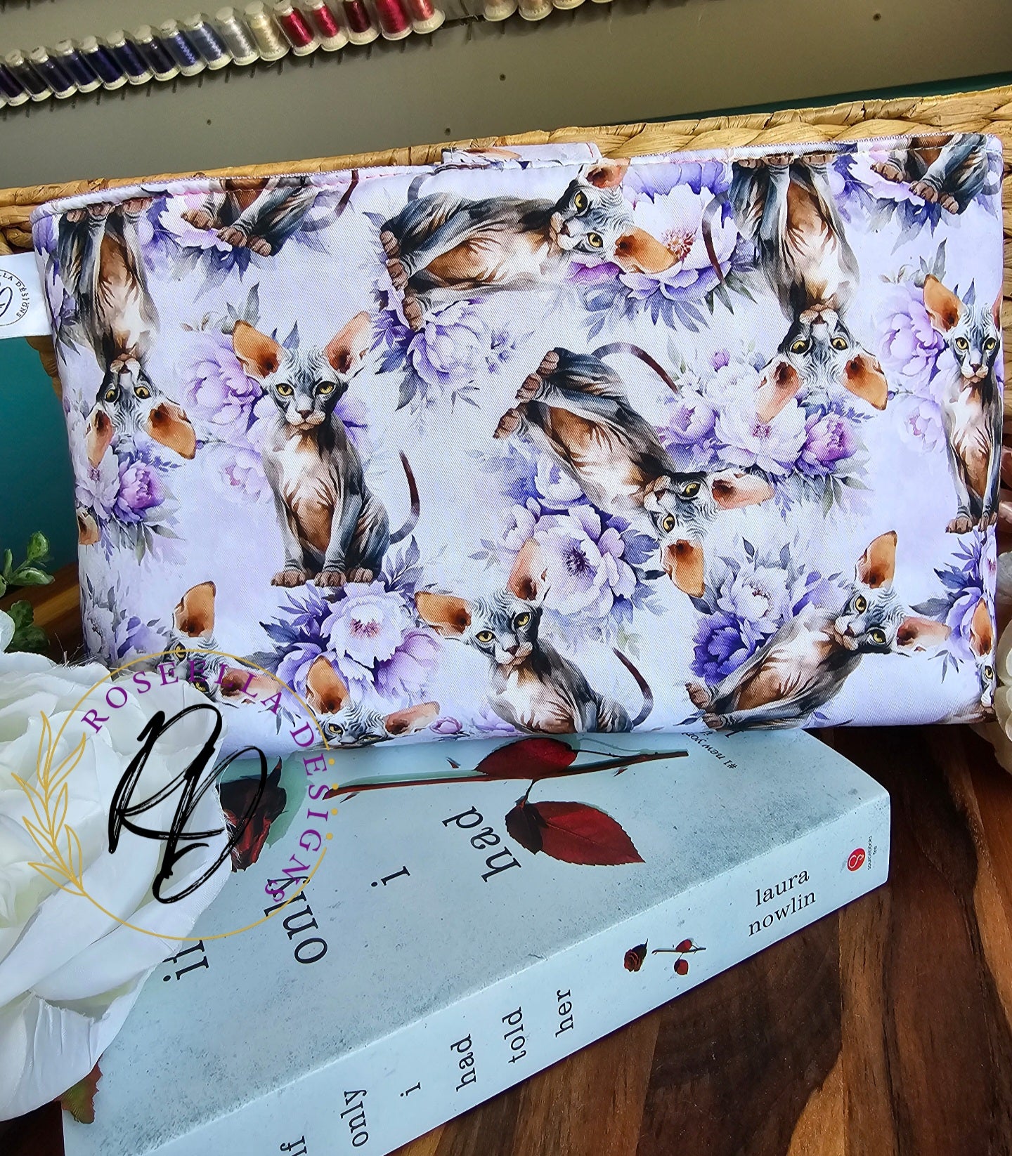 Book Sleeve Floral Sphynx " Purrfect" - Size Standard -