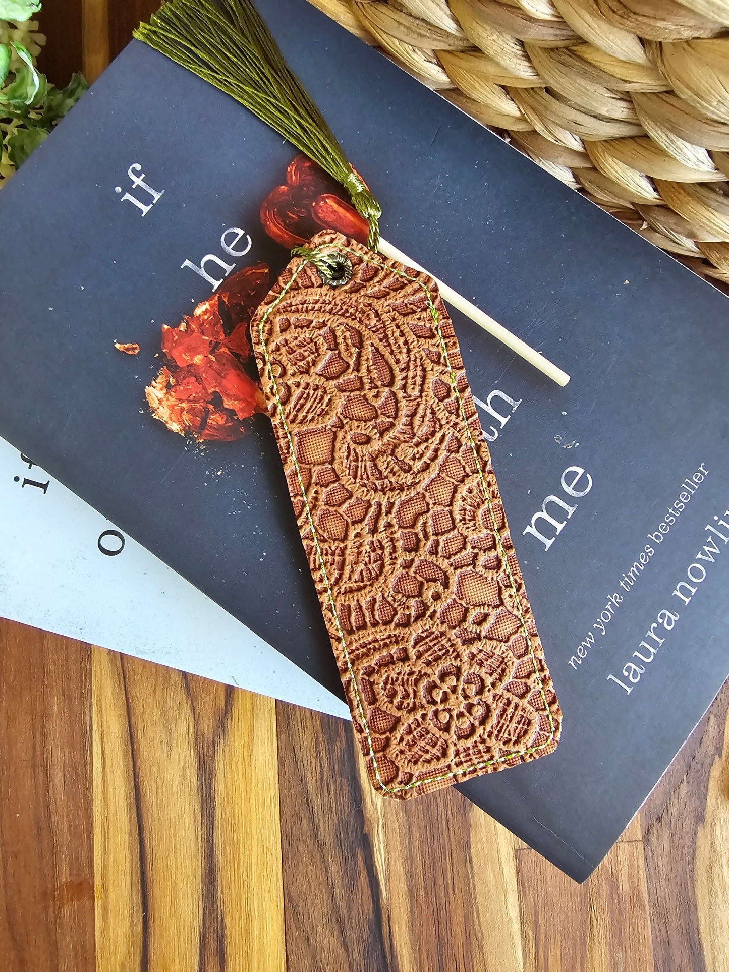 Vinyl & Fabric Bookmark   ~Floral Cow ~