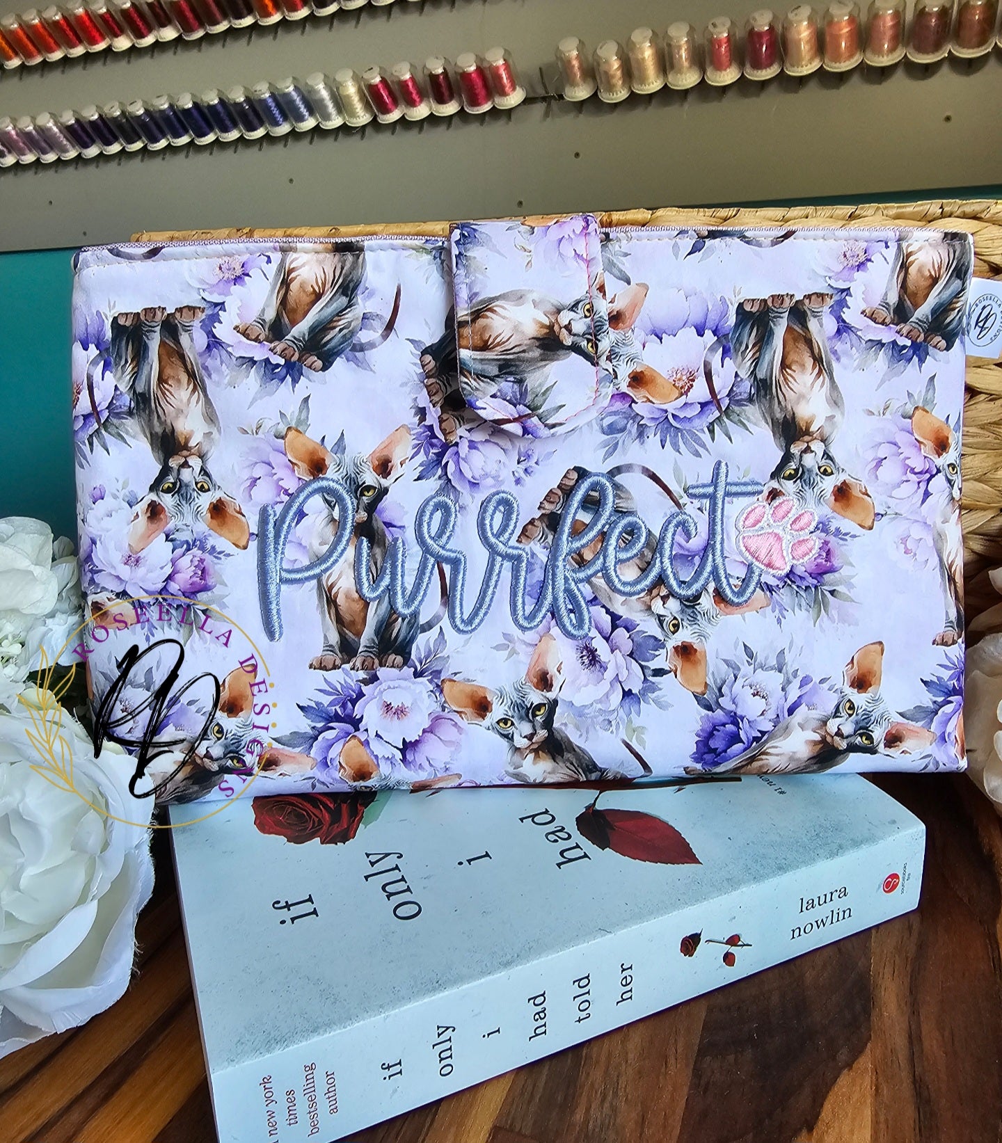 Book Sleeve Floral Sphynx " Purrfect" - Size Standard -