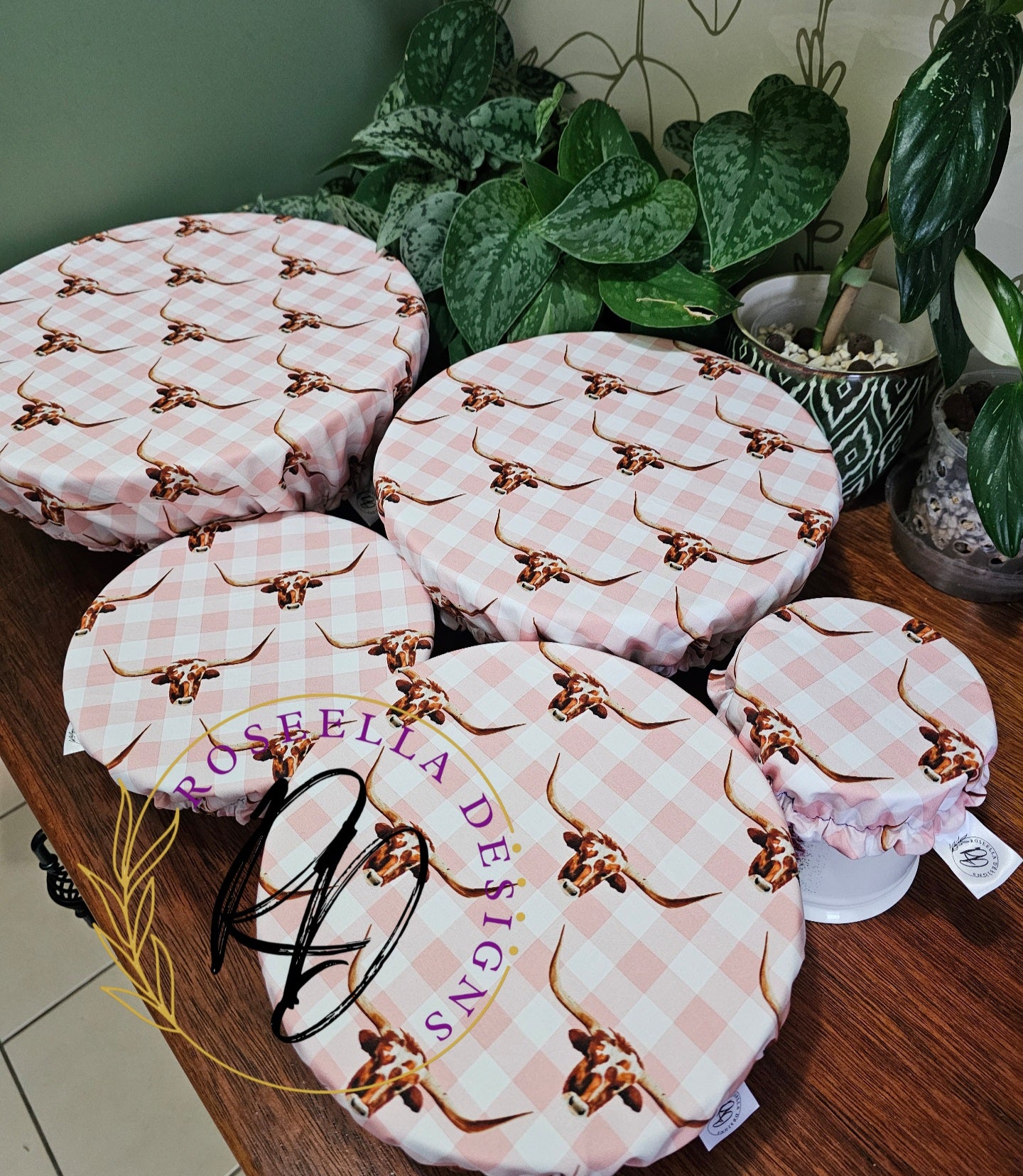 ~Pink Longhorns ~ Reusable Bowl Cover BUNDLE 5 sizes