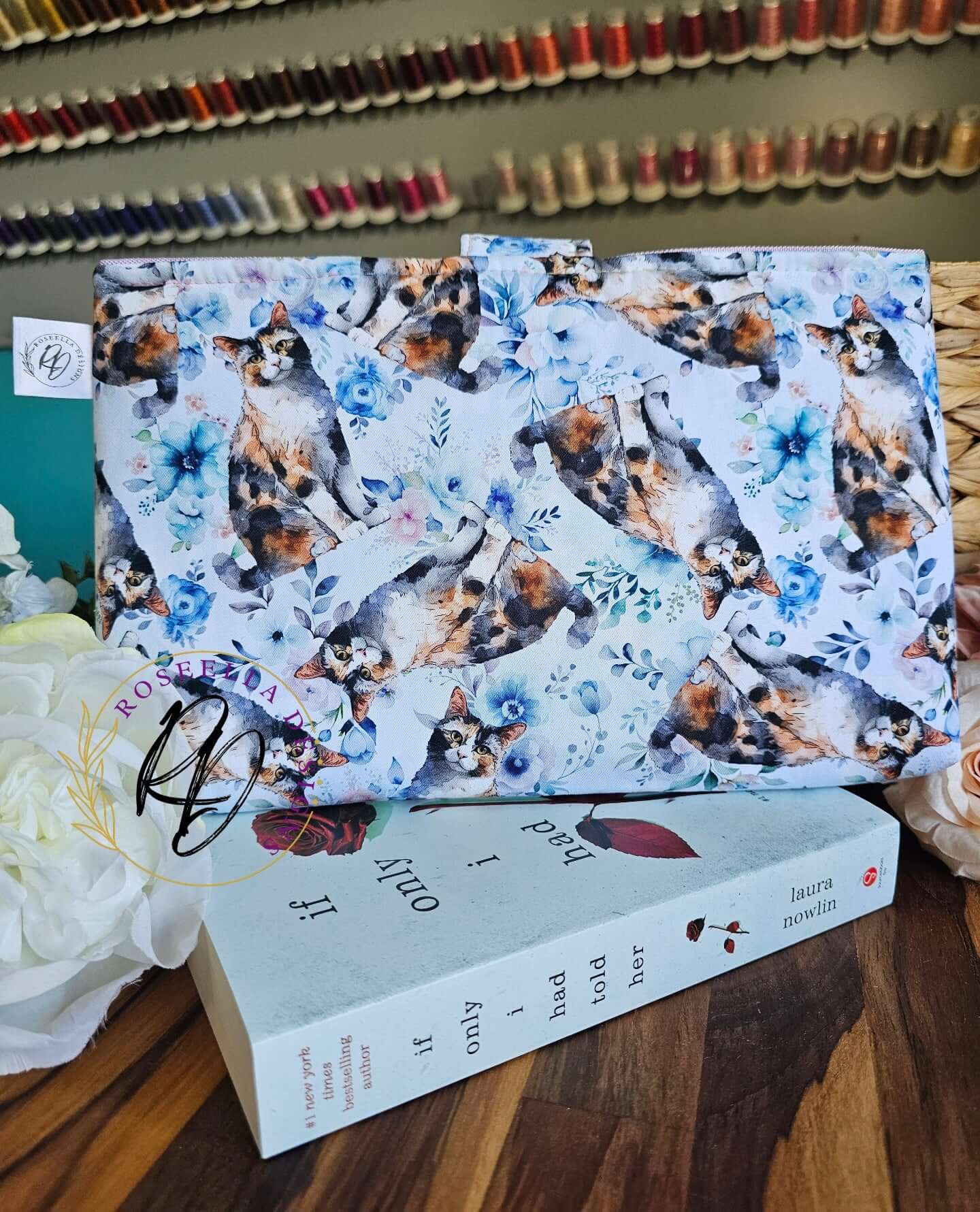 Book Sleeve Floral Calico " Purrfect" - Size Standard -