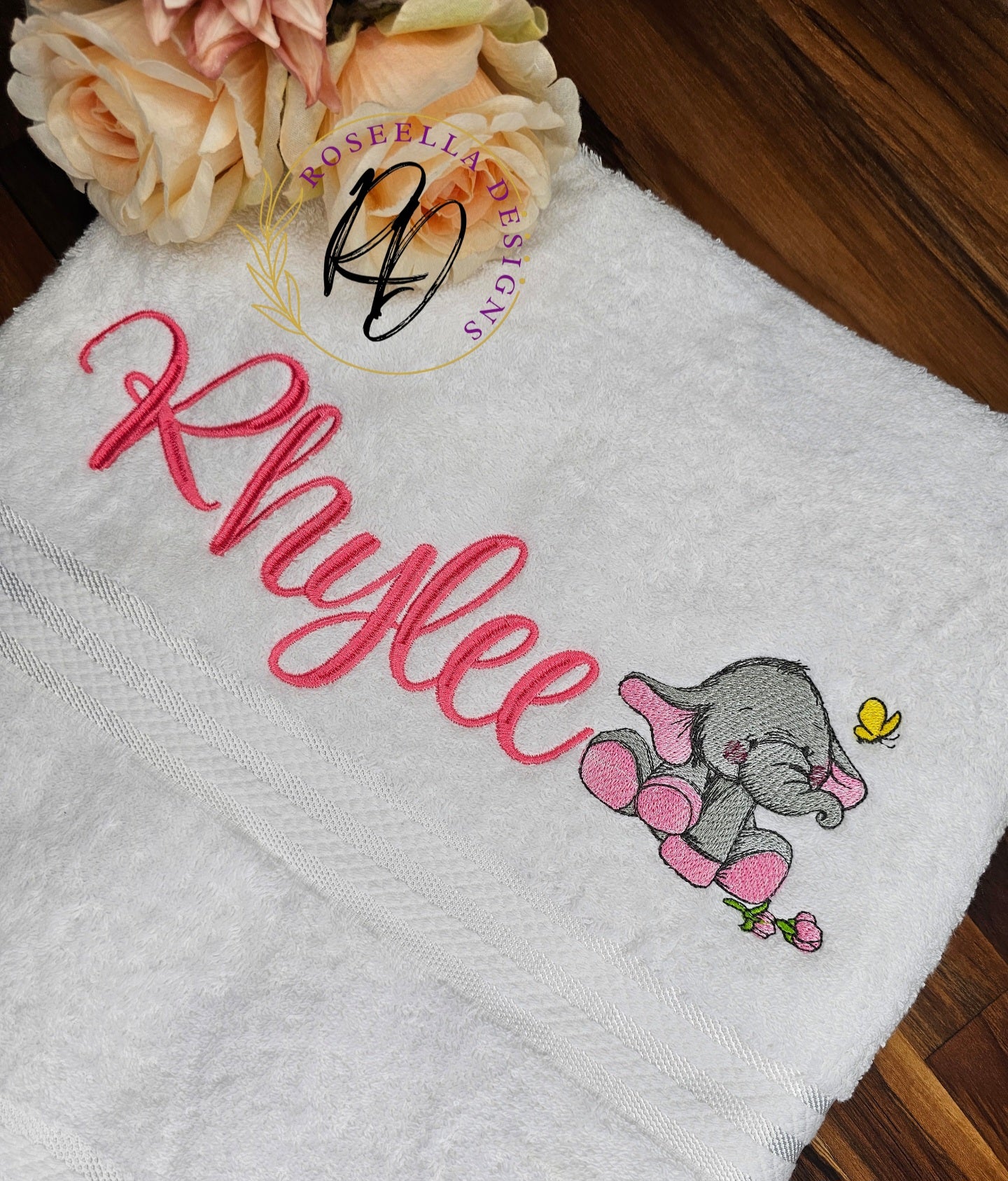 Personalised Embroidered Baby Elephant Bath Towel