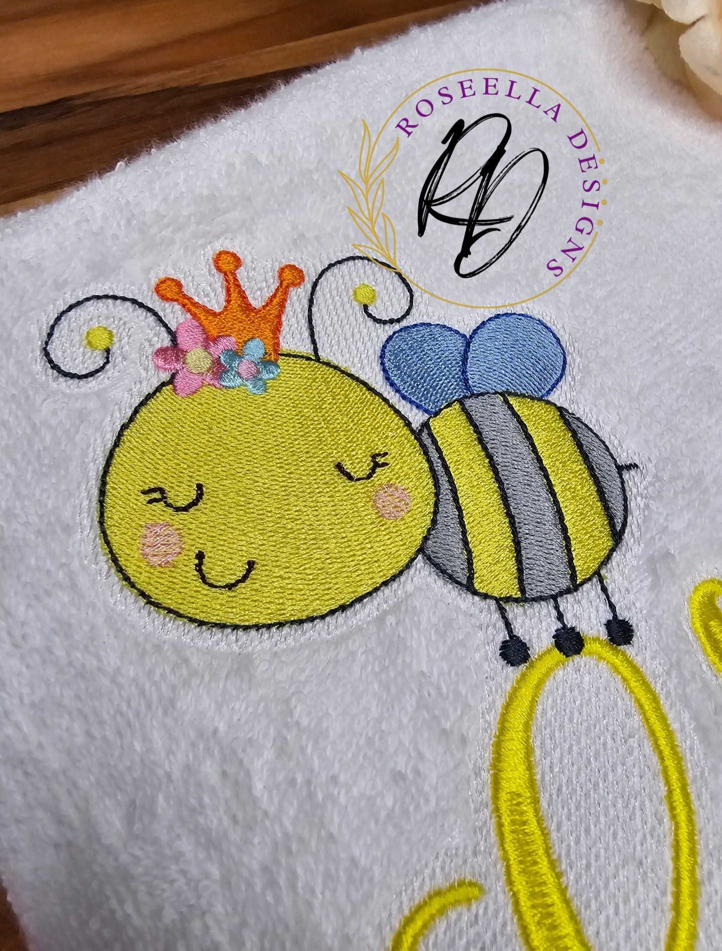 Personalised Embroidered Bee Bath Towel