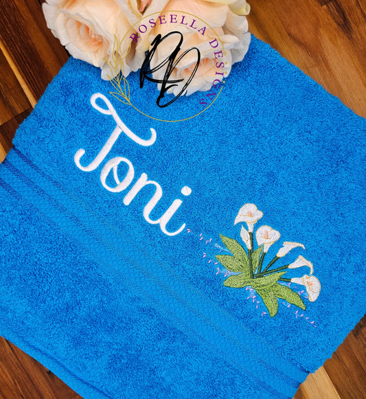 Personalised Embroidered Lilies Bath Towel (3 Design Options)