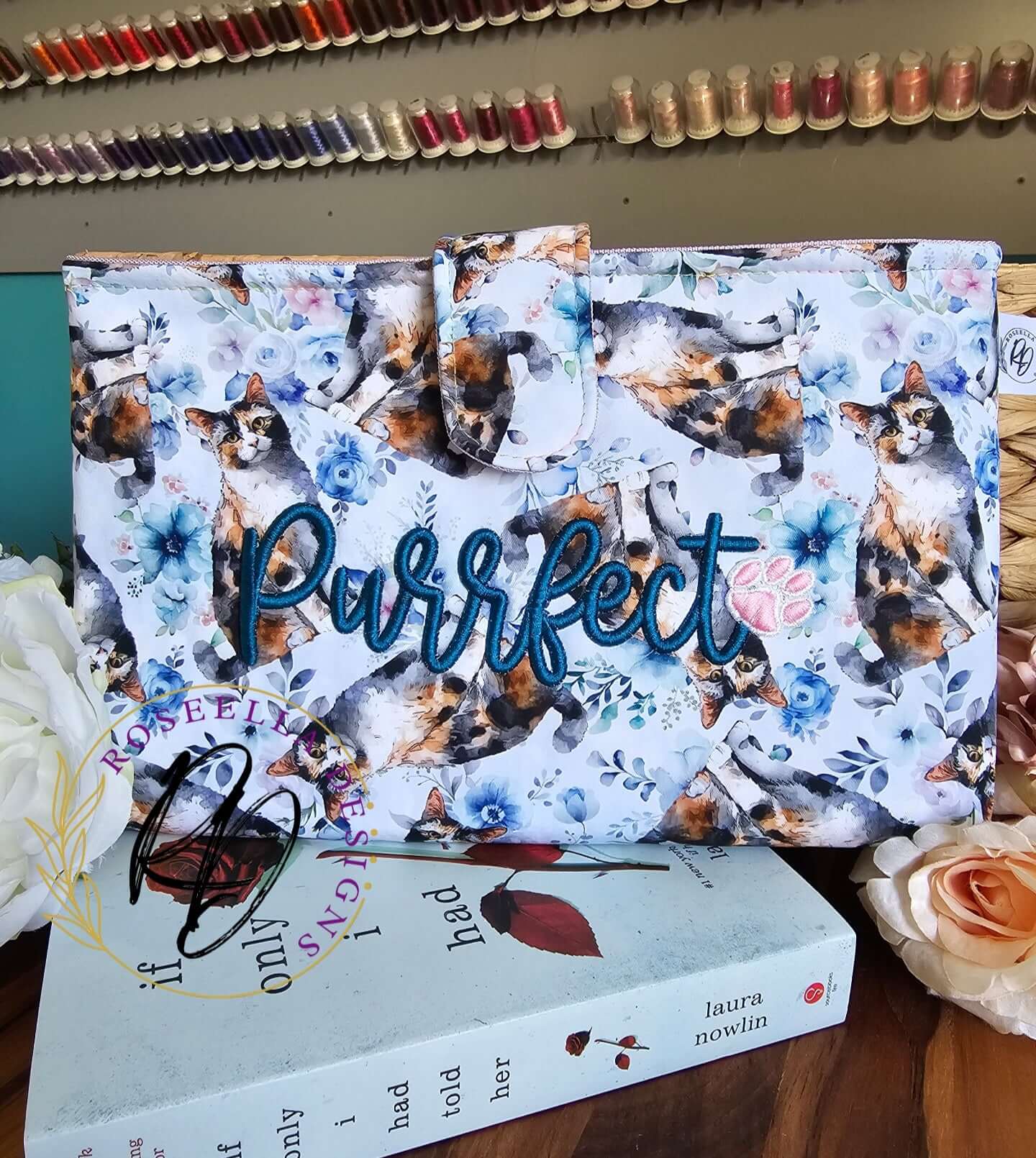 Book Sleeve Floral Calico " Purrfect" - Size Standard -