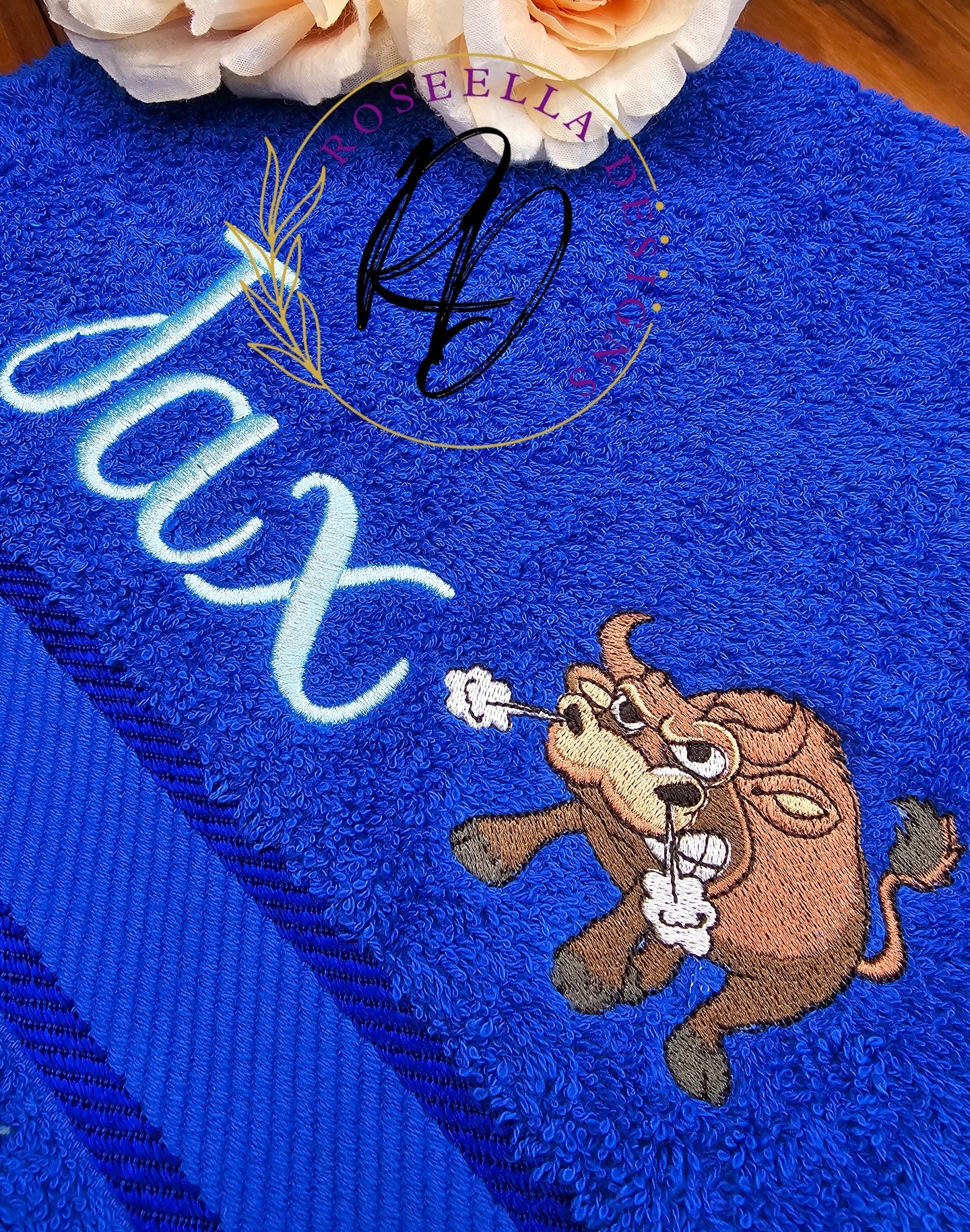 Personalised Embroidered Bull Towel (4 Design Options)