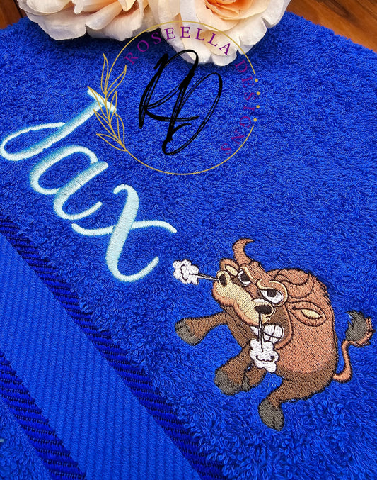 Personalised Embroidered Bull Towel (4 Design Options)