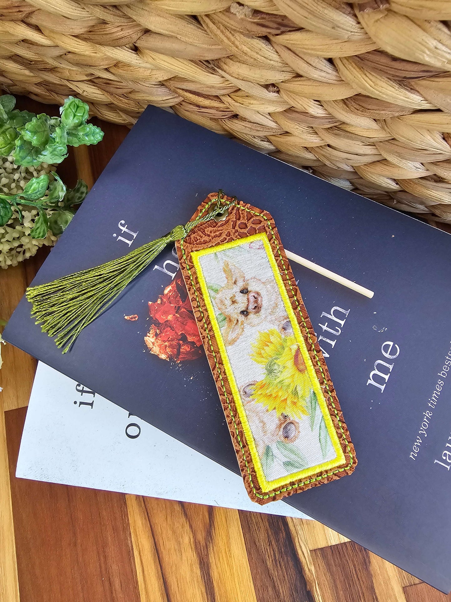 Vinyl & Fabric Bookmark   ~Floral Cow ~