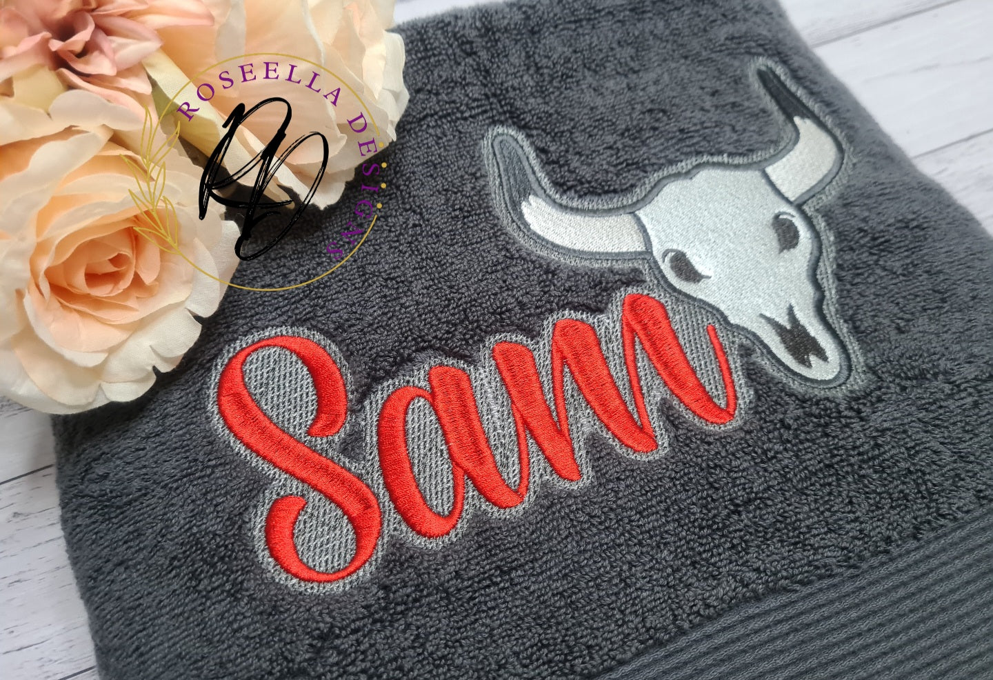 Personalised Embroidered Longhorn Bath Towel
