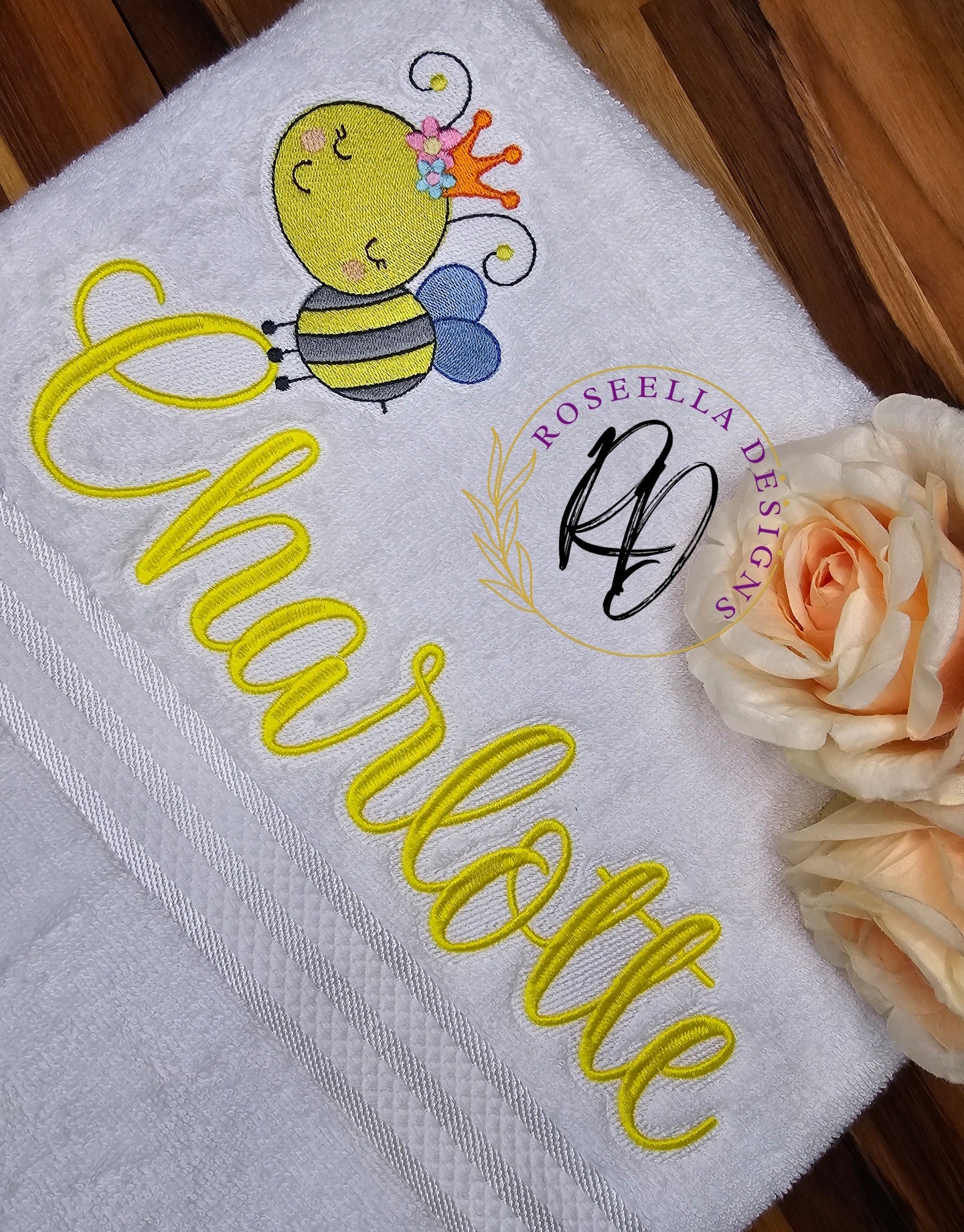 Personalised Embroidered Bee Bath Towel