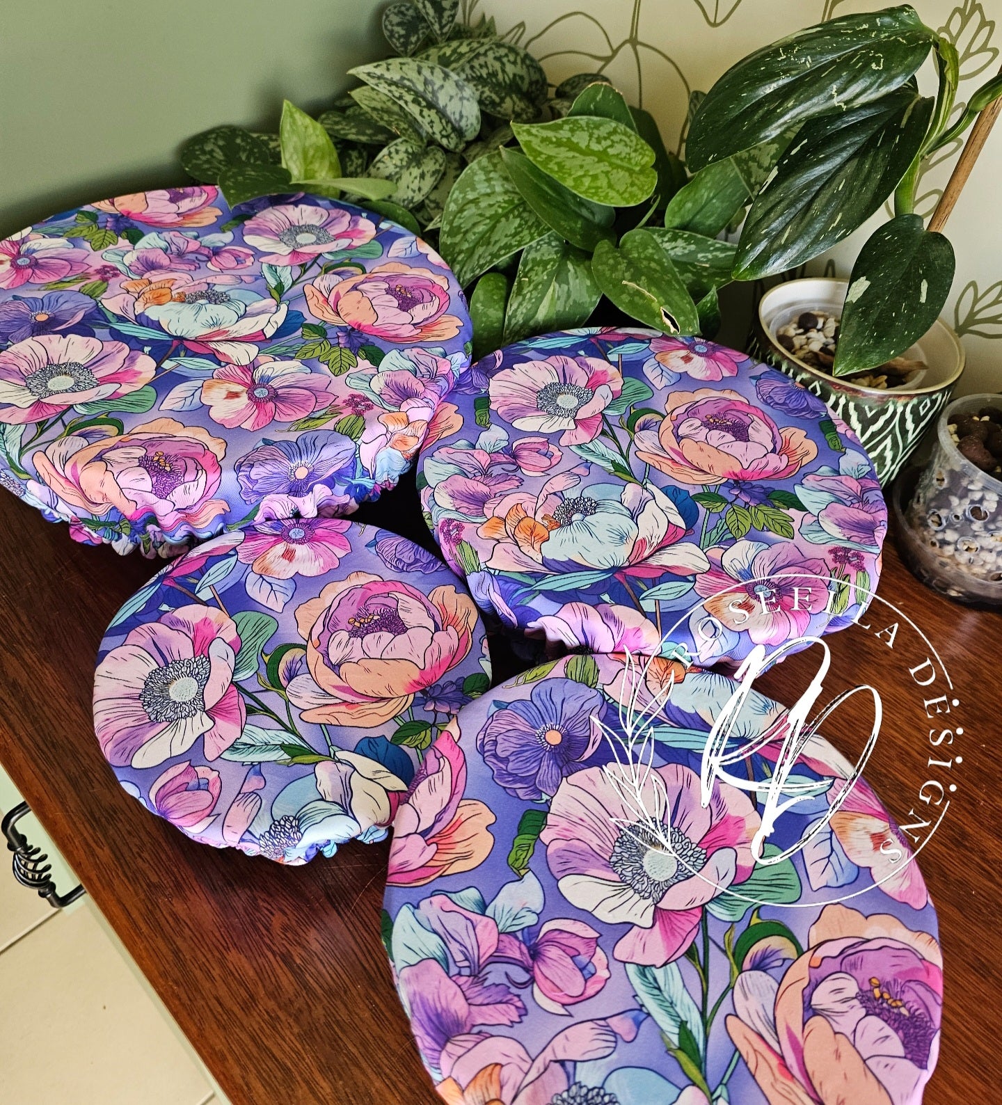 ~Purple Floral ~ Reusable Bowl Cover BUNDLE 4 sizes