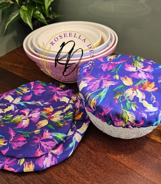 ~Purple Iris~ Reusable Bowl Cover Large ~ 20cm / 8" - 25cm/ 10"