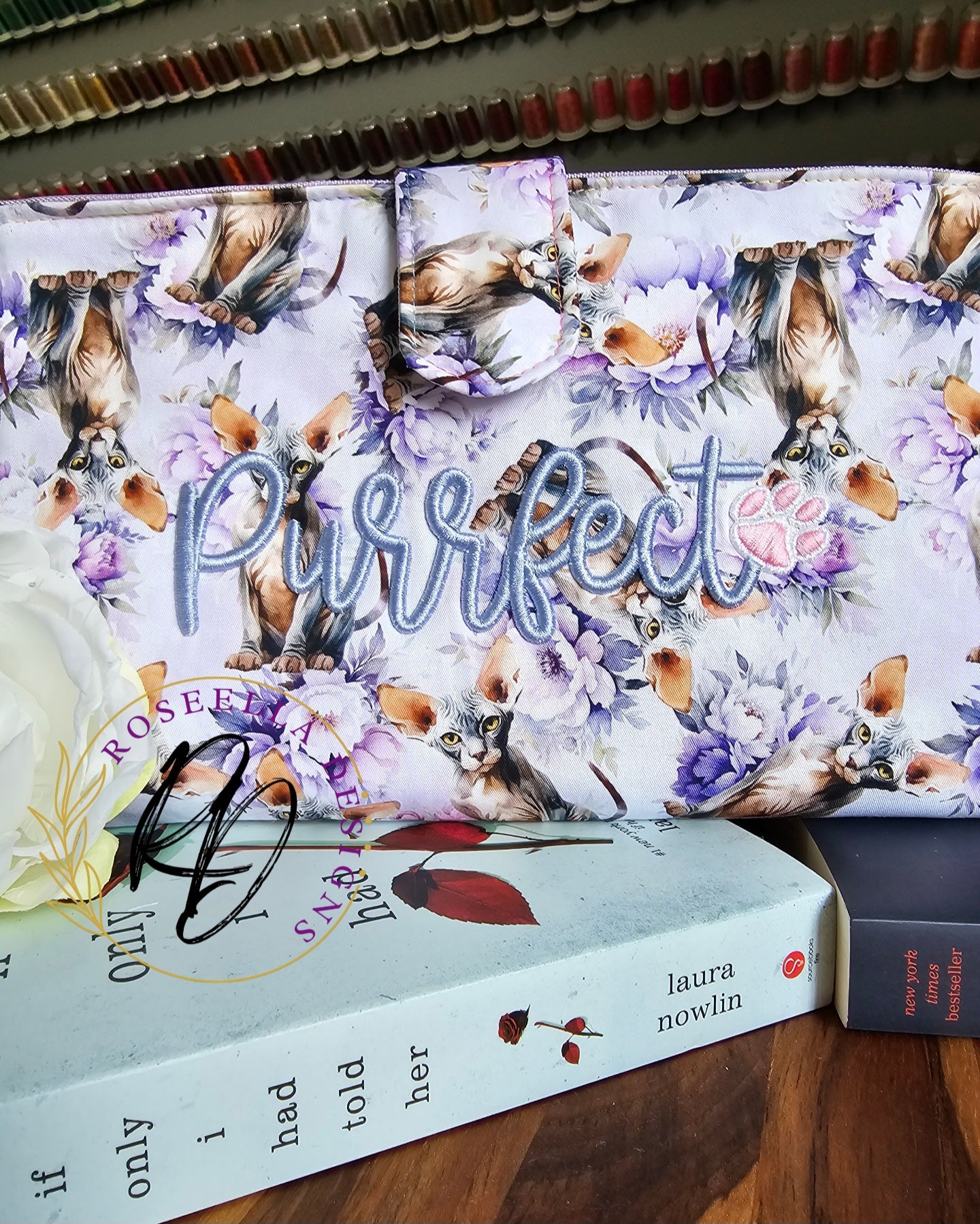 Book Sleeve Floral Sphynx " Purrfect" - Size Standard -