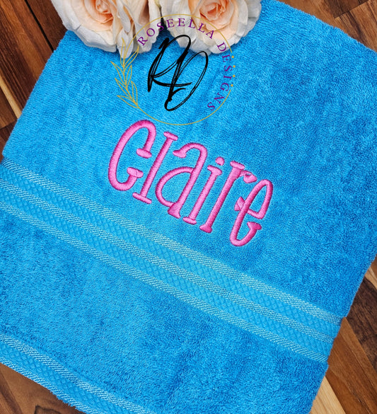 Personalised Embroidered Bath Towel NAME ONLY (15 Font Options)